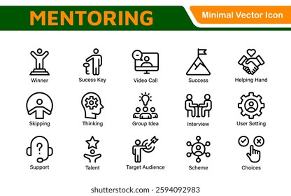 Mentoring and Coaching Icons Collection. Vector-Based Icons for Mentorship, Leadership, Learning, Support, and Growth