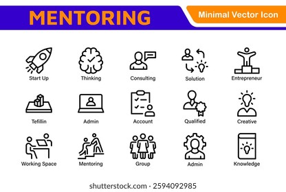 Mentoring and Coaching Icons Collection. Vector-Based Icons for Mentorship, Leadership, Learning, Support, and Growth