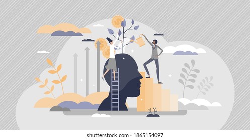 Mentoring And Coaching As Personal Potential Progress Tiny Person Concept. Business Guide And Financial Development With Education And Wisdom Training From Professional Mentor Help Vector Illustration