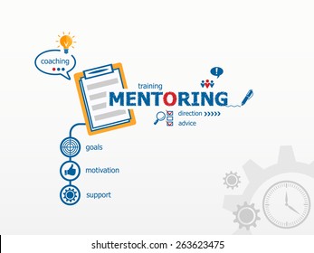 Mentoring concepn and notebook. Hand writing Mentoring with blue marker