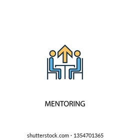 Mentoring concept 2 colored line icon. Simple yellow and blue element illustration. Mentoring concept outline symbol design