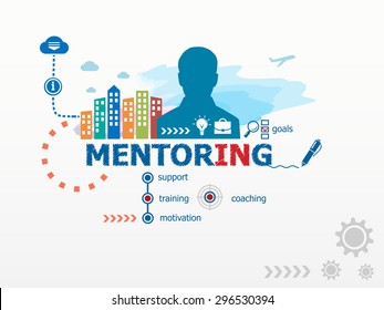 Mentoring concept and business man. Flat design illustration for business, consulting, finance, management, career.