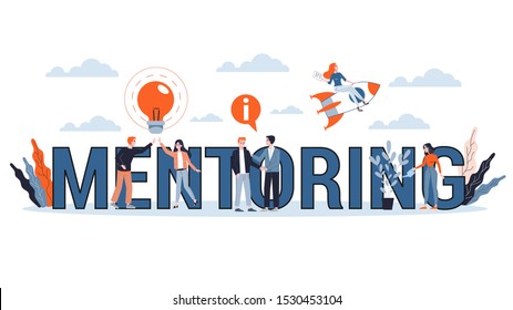 Mentoring concept. Giving advice for career success. Guidance in business. Support and motivation. Isolated flat illustration