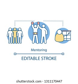 Mentoring concept icon. Business coaching, training idea thin line illustration. Help, support. Personal success and growth. Vector isolated outline drawing. Editable stroke