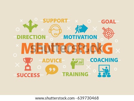 MENTORING. Concept with icons and signs.