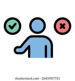 Mentoring ícone tomada de decisão ilustração de estilo de linha plana representando escolhas guiadas e apoio de liderança, adequado para treinamento, planejamento de carreira e projetos de desenvolvimento profissional
