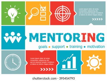 Mentoring design illustration concepts for business, consulting, management, career. Mentoring concepts for web banner and printed materials.