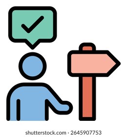 Ilustração de estilo de linha plana de ícone de direção de mentoreamento representando orientação e definição de metas, adequado para liderança, coaching e projetos de desenvolvimento pessoal