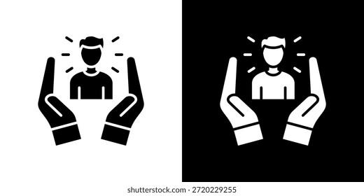 Icono de mentoría lleno en blanco y negro.