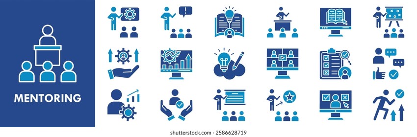Mentoring icon collection set. Containing design mentor, business, support, teamwork, employee