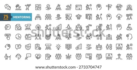 Mentoring icon collection set. Containing program, professional development, mentee relationship, career advice, leadership, knowledge sharing, personal growth icon. Simple line vector.