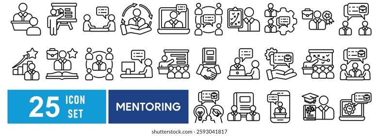 Mentoring Icon set with mentor, collaboration, online mentoring, training, cooperation, advice, strategy