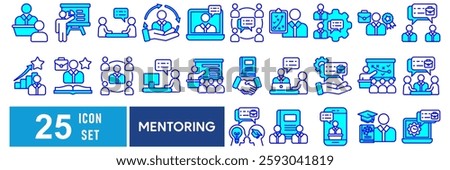 Mentoring Icon set with mentor, collaboration, online mentoring, training, cooperation, advice, strategy