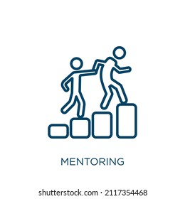 Mentoringsymbol. Dünne lineare Mentoring-Umrisse einzeln auf weißem Hintergrund. Leitlinie, Vektor-Mentoring-Zeichen, Symbol für Web und Mobile