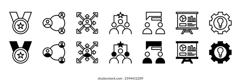 Mentoring line icon set isolated on white background vector illustration