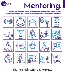 Mentoring linear color icon set. Development concept. Coaching, mentor, life coach, training. Team work and business people. Relationship and human resource management. Empowerment leadership