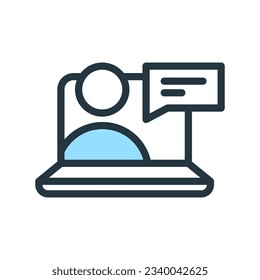 Mentoring, online training on laptop screen concept illustration line icon design editable vector eps10