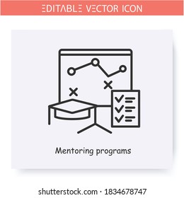 Mentoring program line icon. Educational program. Presentation materials. Training plan. Guidance consulting in business, finance or management. Isolated vector illustration. Editable stroke 