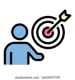 Ícone de propósito de mentoreamento ilustração de estilo de linha plana representando clareza de objetivos e orientação significativa, adequado para treinamento, liderança e projetos de desenvolvimento pessoal