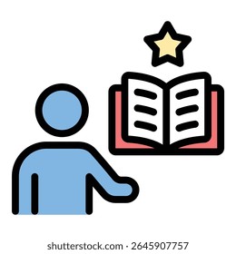Ilustração de estilo de linha plana de ícone de habilidade de mentoreamento que representa o desenvolvimento de expertise e a transferência de conhecimento, adequado para treinamento, treinamento e projetos de crescimento profissional