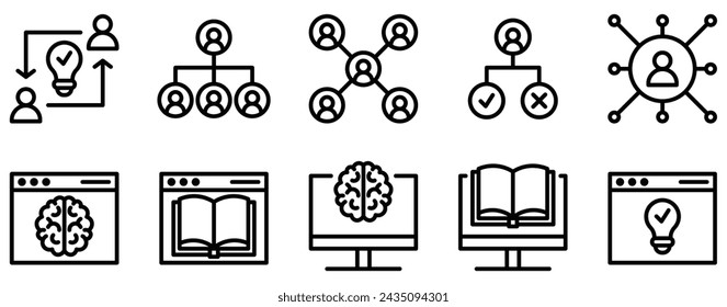 mentoría y formación icono colección de conjuntos de estilos de línea