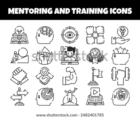 Mentoring and training icon outline vector set