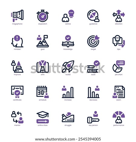 Mentoring and Training icon pack for your website, mobile, presentation, and logo design. Mentoring and Training icon dual tone design. Vector graphics illustration and editable stroke.