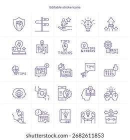 Icono de trazo de tutoría y entrenamiento. Conjunto de iconos de línea de tutoría y entrenamiento. paquete de iconos de trazo editable. Línea, delgado, Paquete de icono de estilo lineal. Totalmente personalizable