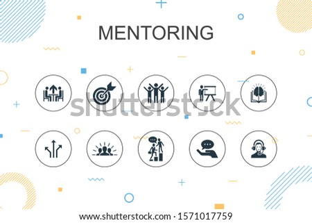 Mentoring trendy Infographic template. Thin line design with direction, training, motivation, success icons