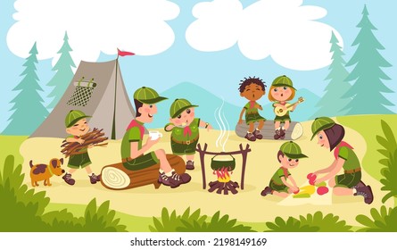 Mentors Little Scouts Tourists Learn Put Stock Vector (Royalty Free ...