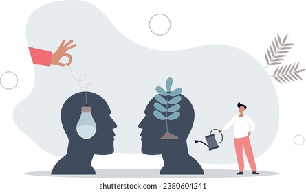 Mentorship or advice from mentor for personal development.Skills growth using guidance and coaching to implement idea in employee head .flat vector illustration