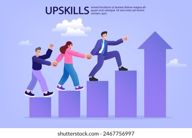 Mentorship climb help and self development strategy. business mentor helps improve, mentorship, upskills, climb help, self development strategy flat style design business concept. 