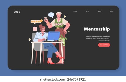 Mentorship concept A supportive mentoring scene depicting guidance and skill development in a professional setting Growth and learning focus Vector illustration
