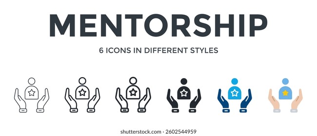 Mentorship Icon In Different Style Vector Illustration. Designed In Thin Line, Regular Line, Bold Line, Glyph, Color Fill, And Flat Style Can Be Used For Web