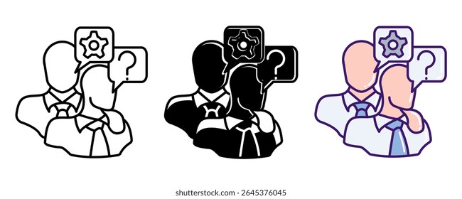 Mentorship icon represented by mentoring junior employee Line, Filled, Color style.