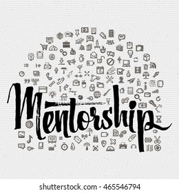 Mentorship lettering concept and business icons. Mentorship design illustration concepts for business, consulting, finance, management, caree.