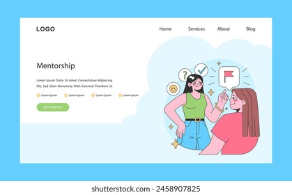 Mentorship web or landing. Guiding steps towards professional peaks with experienced leadership. Co-worker sharing wisdom on the ascent to success. Flat vector illustration.