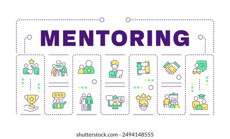 Mentorship word concept isolated on white. Professional support. Guidance and patronage. Creative illustration banner surrounded by editable line colorful icons. Hubot Sans font used