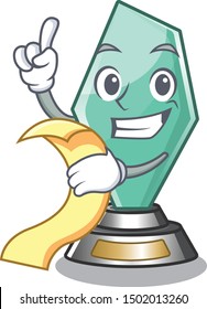 With menu acrylic trophy mascot on a cartoon
