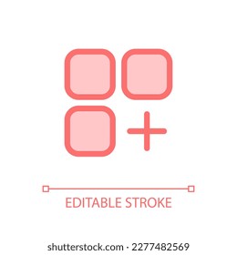 Menú con opción añadir píxel perfecto gasmorfismo ui icono. Cambiar, editar. Elemento de línea rellenado de color con transparencia. Pictograma vectorial en estilo morfismo de vidrio. Trazo editable. Tipo de letra arial utilizado