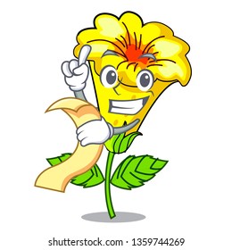 With menu allamanda flowers in a cartoon pots