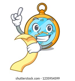 With menu antique watch isolated on a character