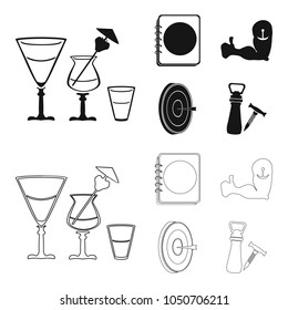 Menu, armor with tattoo, darts, corkscrew and opener.Pub set collection icons in black,outline style vector symbol stock illustration web.