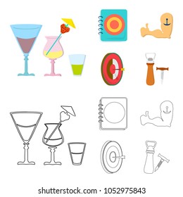 Menu, armor with tattoo, darts, corkscrew and opener.Pub set collection icons in cartoon,outline style vector symbol stock illustration web.
