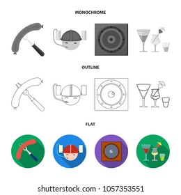 Menu, armor with tattoo, darts, corkscrew and opener.Pub set collection icons in flat,outline,monochrome style vector symbol stock illustration web.