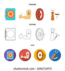 Menu, armor with tattoo, darts, corkscrew and opener.Pub set collection icons in cartoon,outline,flat style vector symbol stock illustration web.