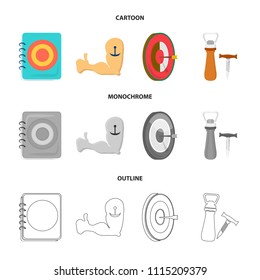Menu, armor with tattoo, darts, corkscrew and opener.Pub set collection icons in cartoon,outline,monochrome style vector symbol stock illustration web.