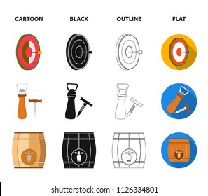 Menu, armor with tattoo, darts, corkscrew and opener.Pub set collection icons in cartoon,black,outline,flat style vector symbol stock illustration web.
