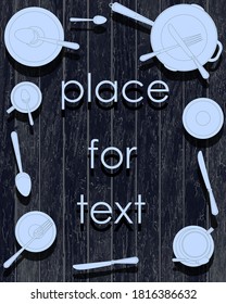 Menu background  frame with cutlery on a dark wooden texture
