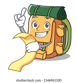 With menu backpack mascot cartoon style